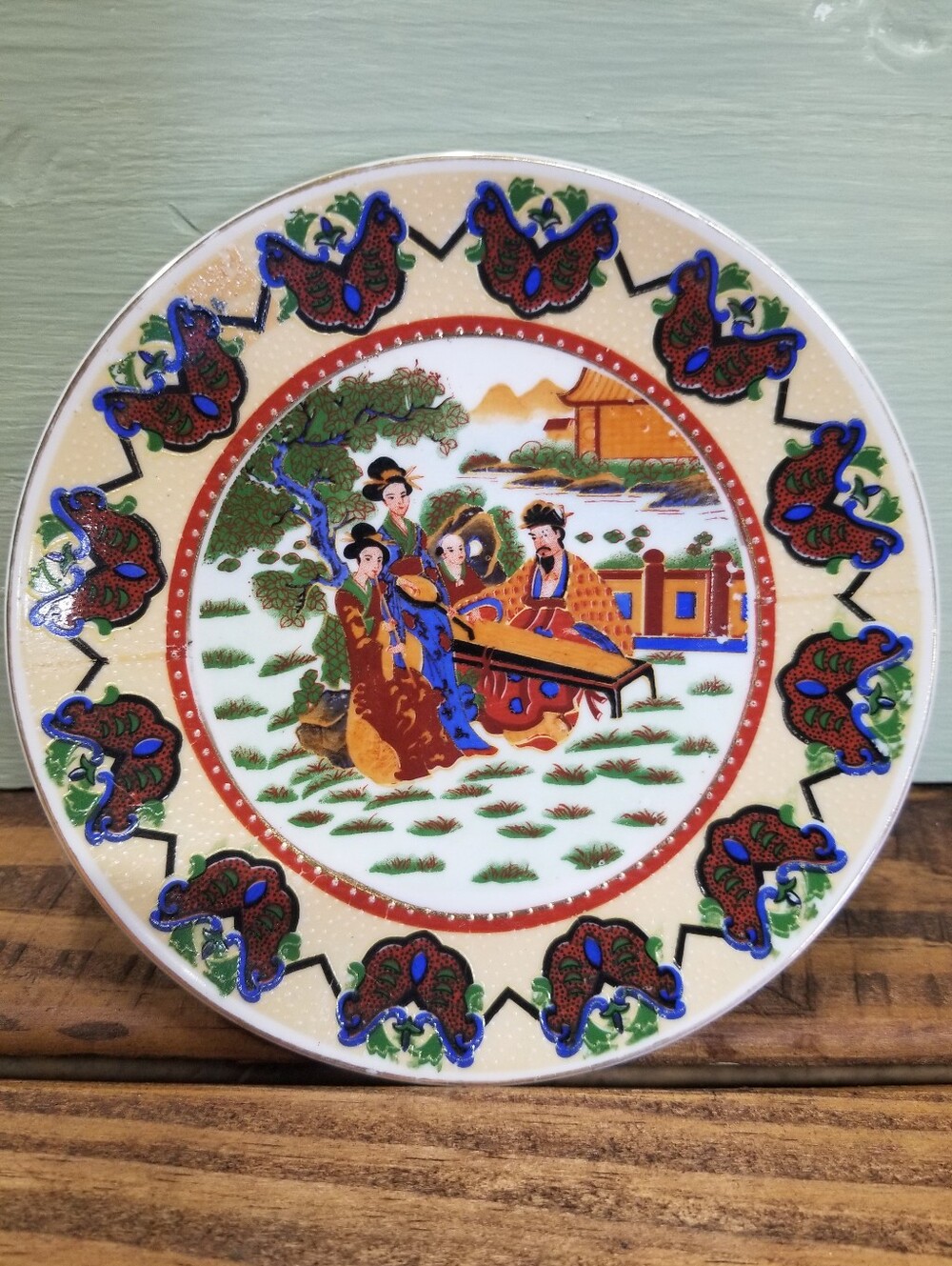 Vintage Japanese Hand Painted Geisha Musician Plate Decorative Art